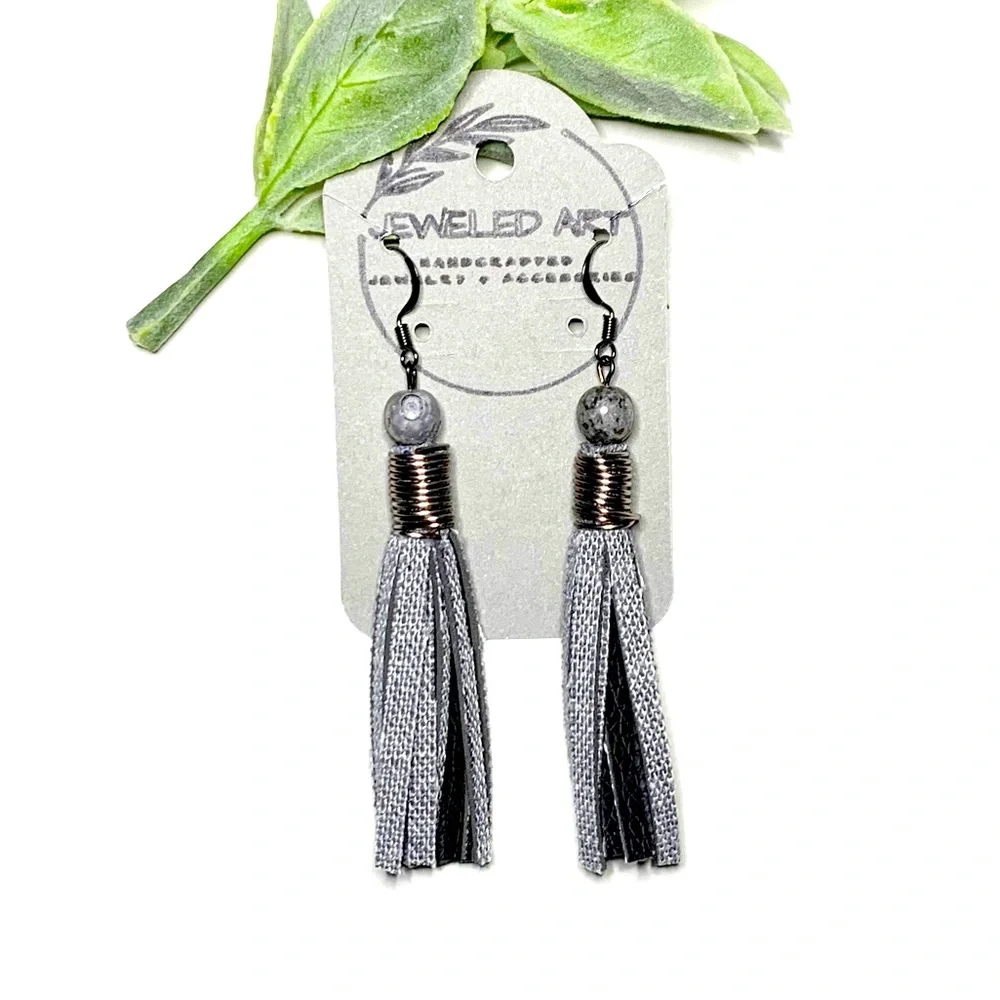 JEWELED ART Handcrafted | Black Tweed Tassel Earrings | BoHo Collection